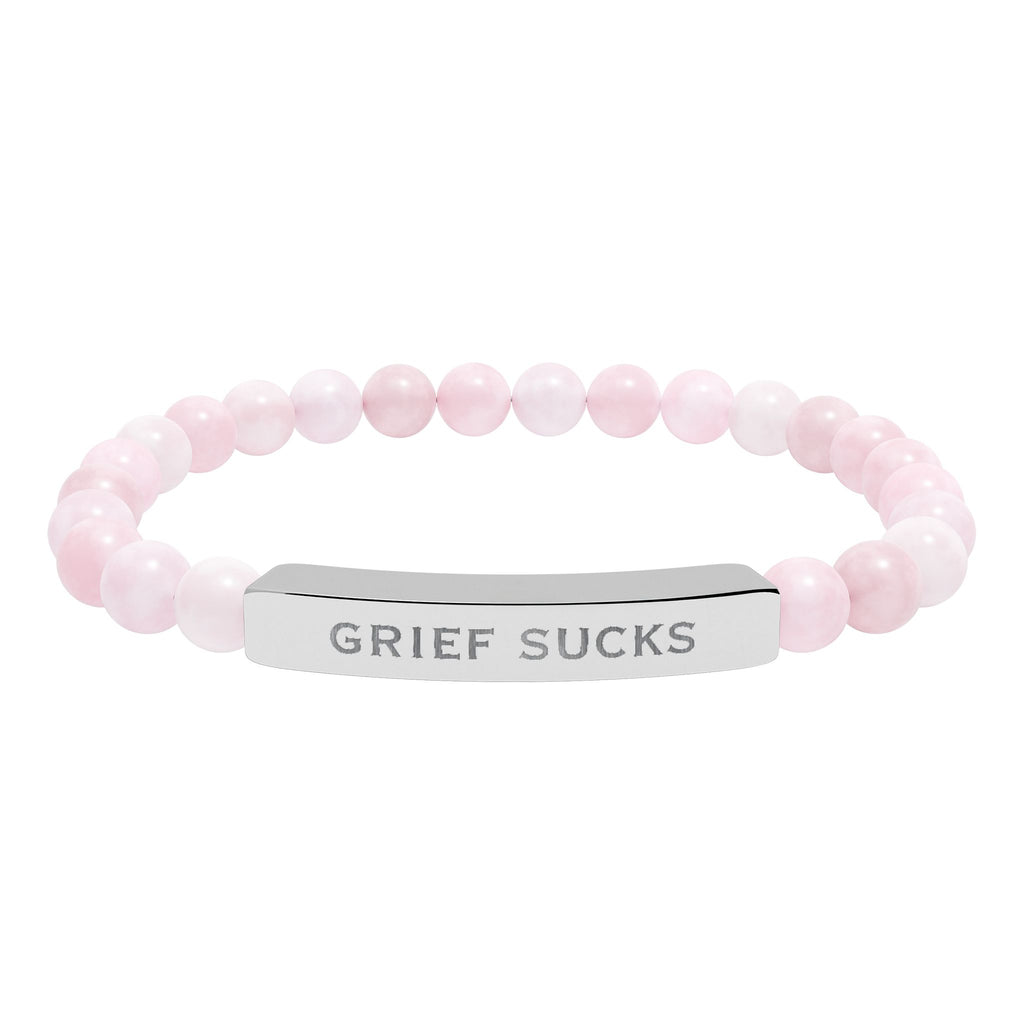 "Grief Sucks" - Natural Stone Engraved Bar Bracelet
