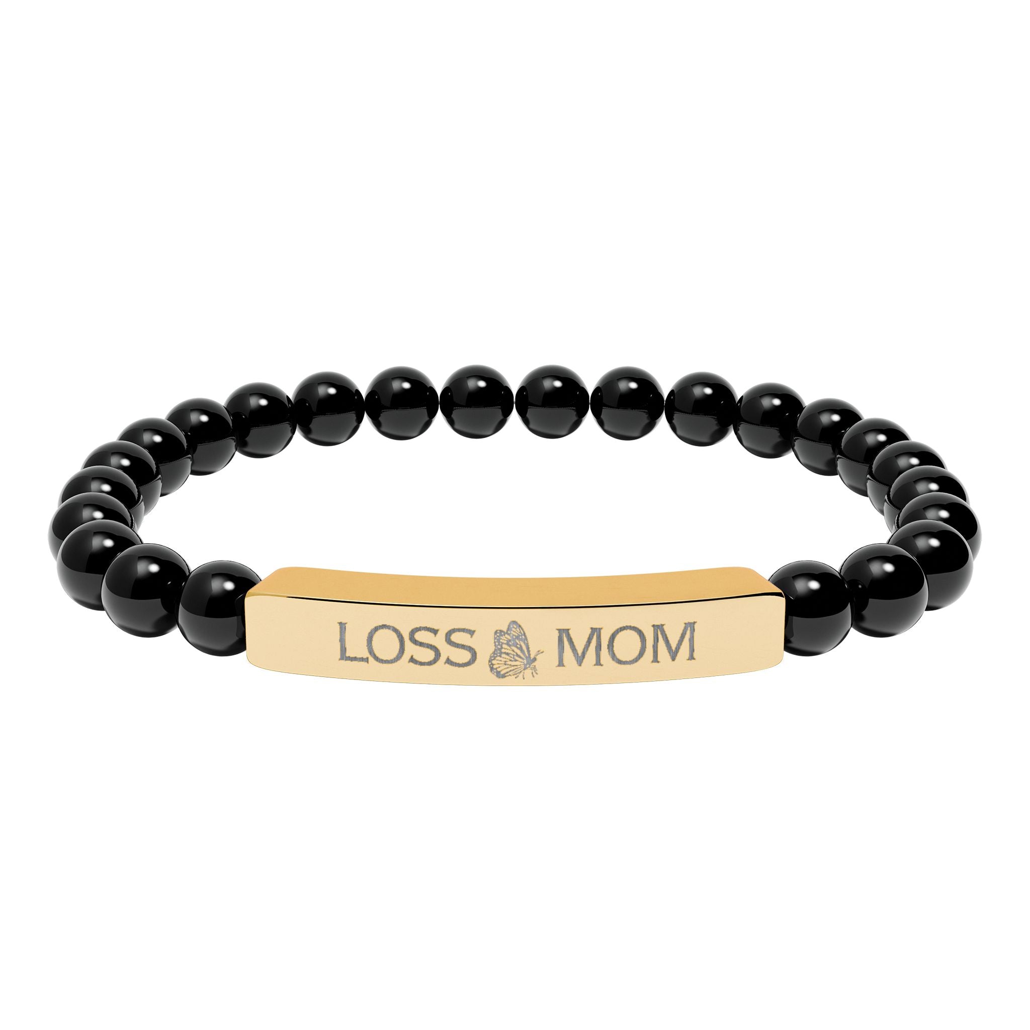 "Loss Mom" Engraved Bracelet — Natural Stone Stretch Bracelet