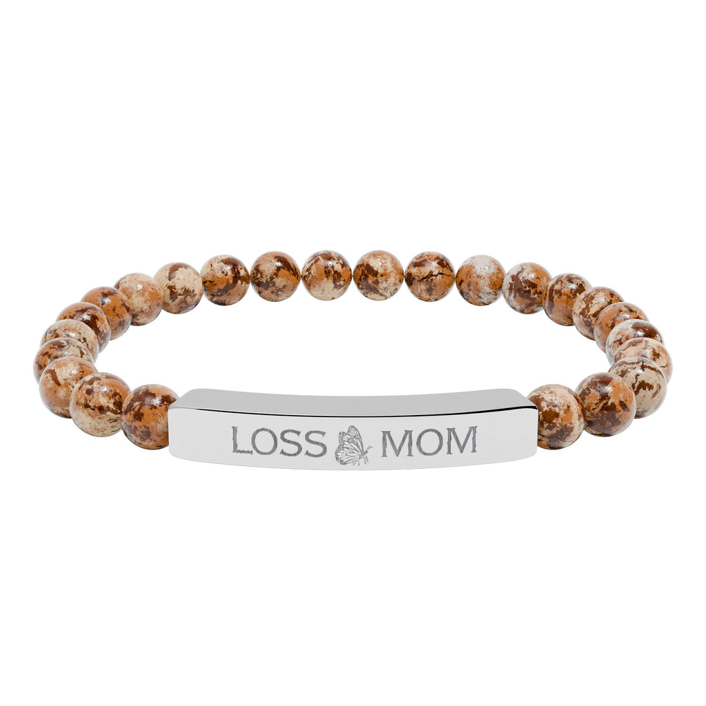 "Loss Mom" Engraved Bracelet — Natural Stone Stretch Bracelet