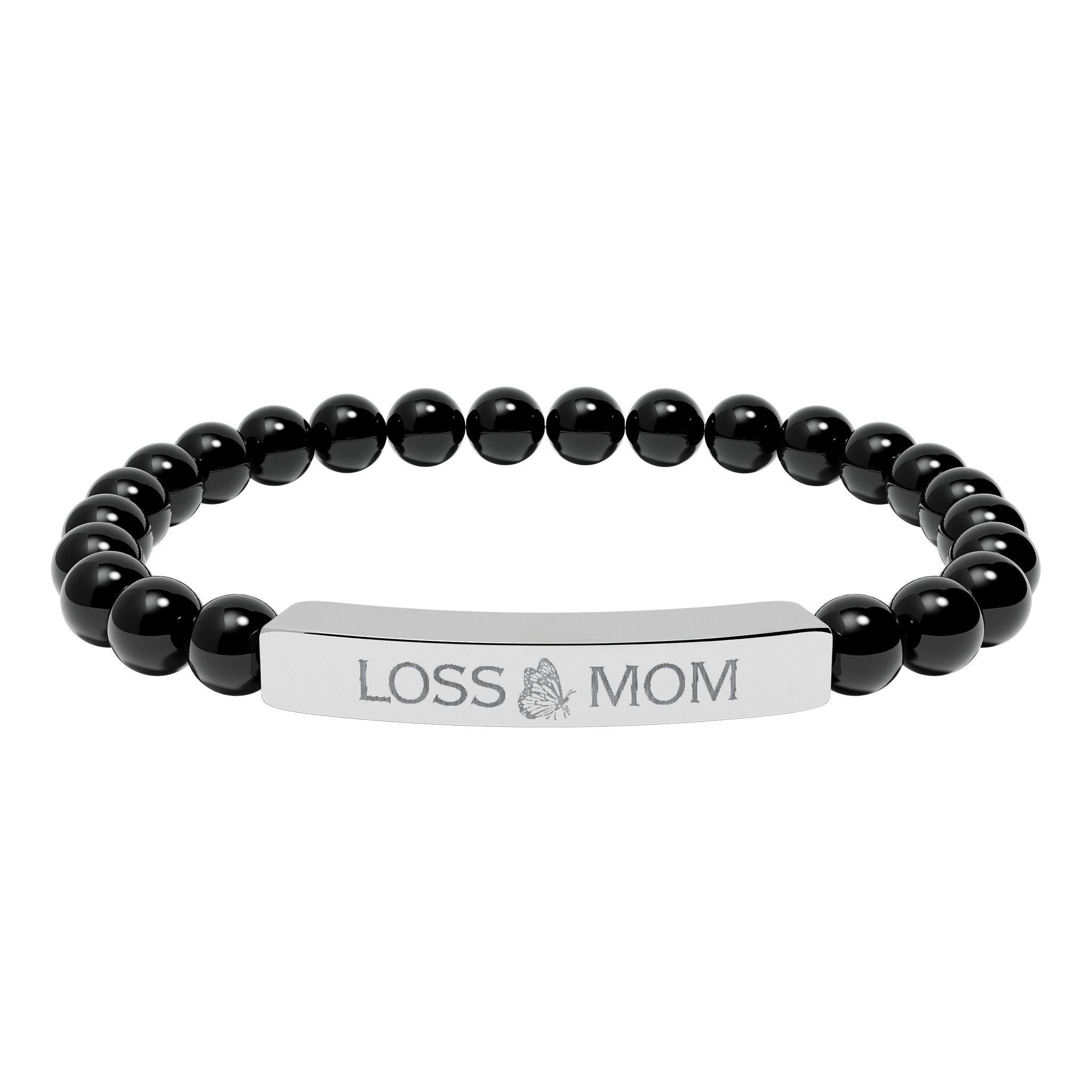 "Loss Mom" Engraved Bracelet — Natural Stone Stretch Bracelet