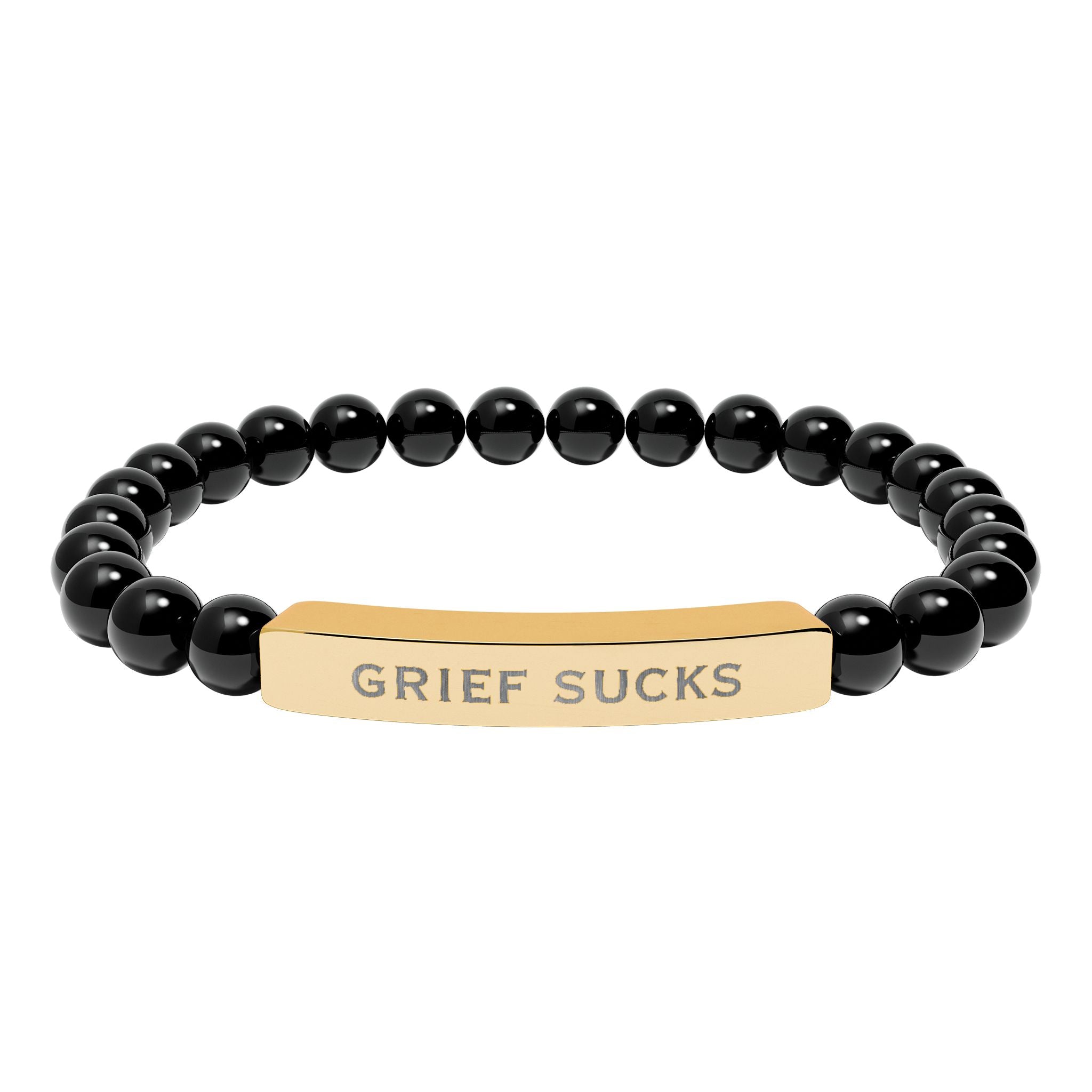 "Grief Sucks" - Natural Stone Engraved Bar Bracelet