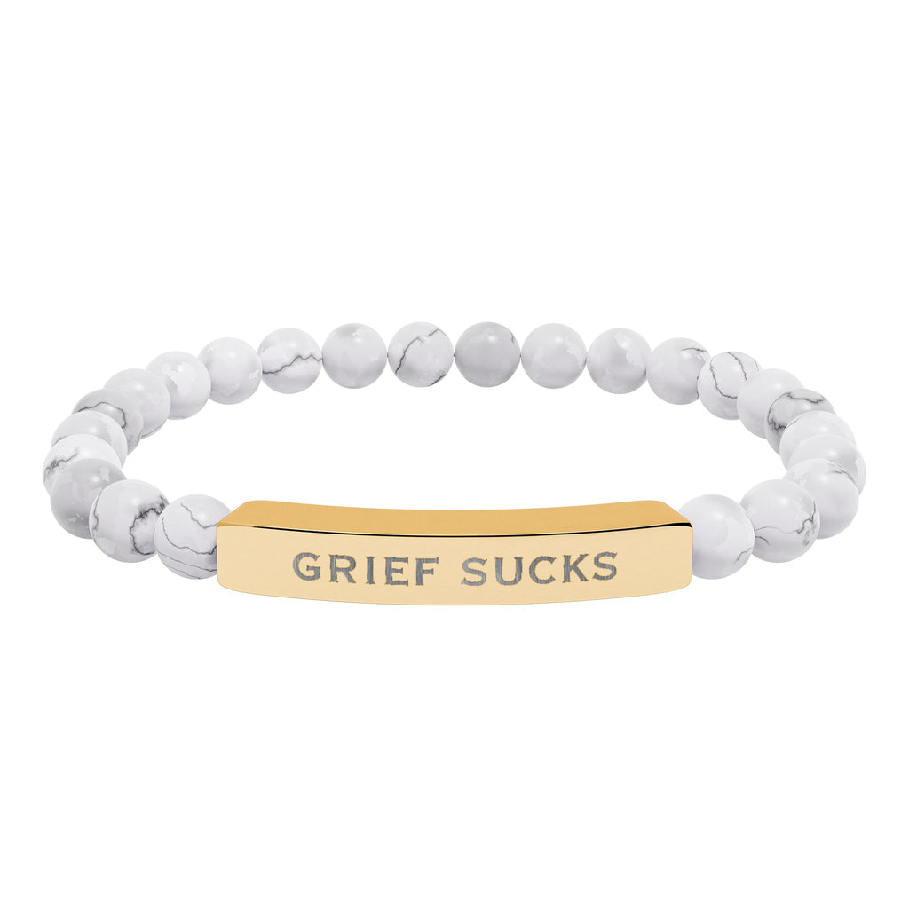 "Grief Sucks" - Natural Stone Engraved Bar Bracelet
