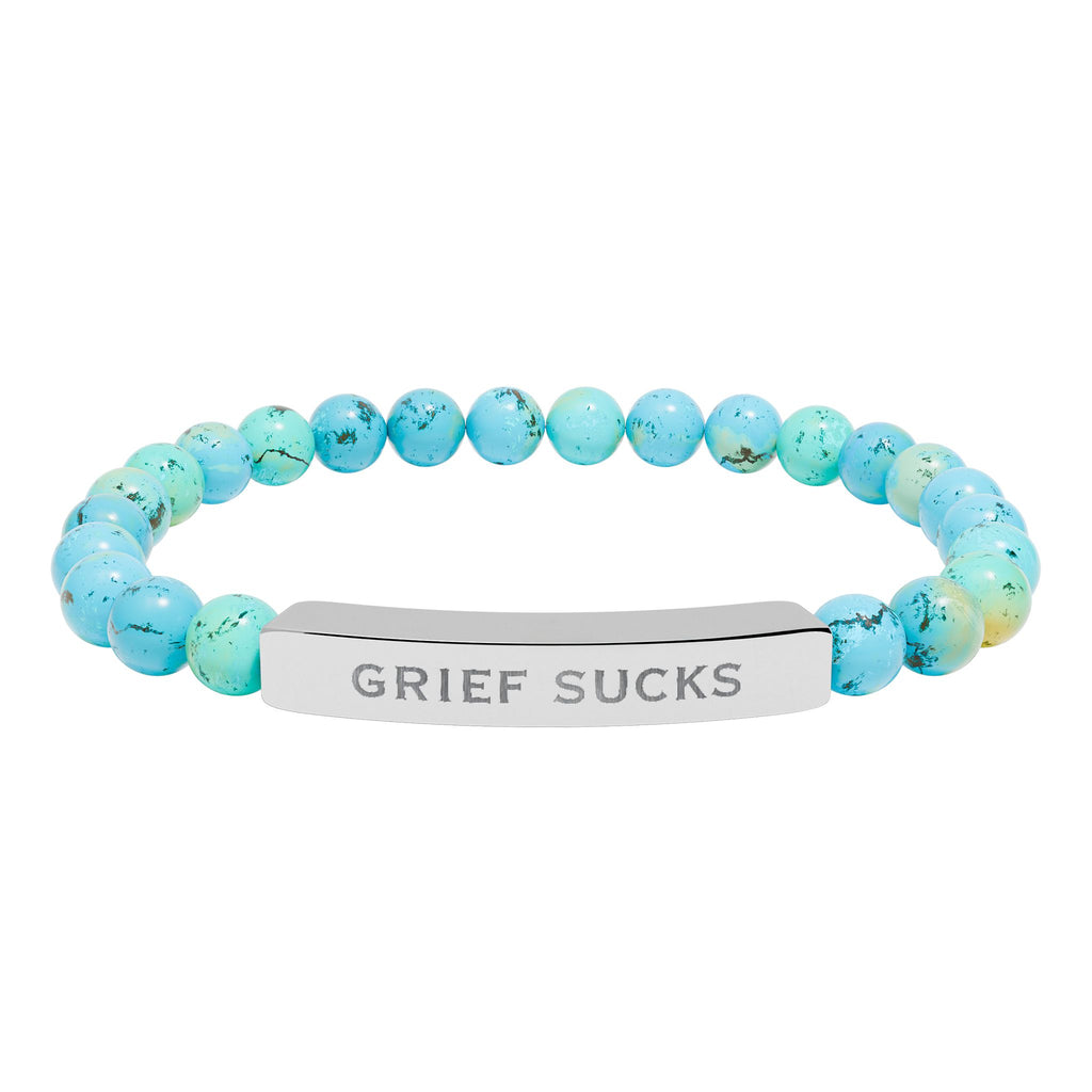 "Grief Sucks" - Natural Stone Engraved Bar Bracelet