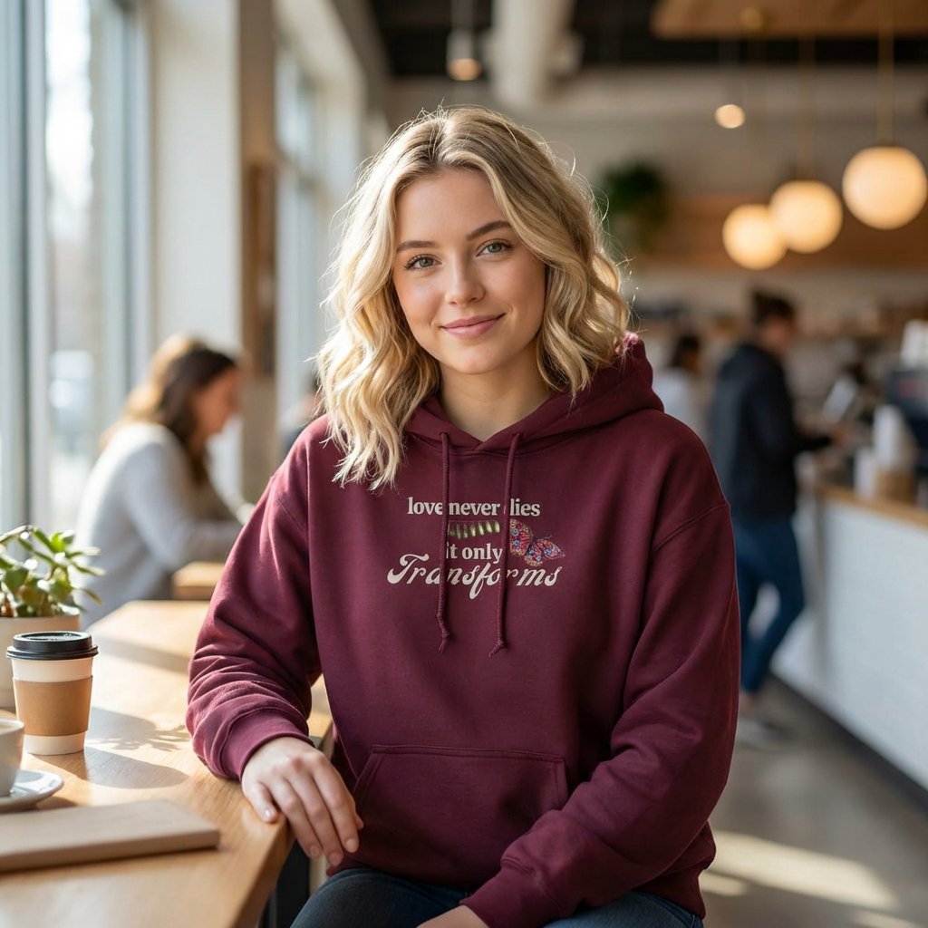 Love Never Dies Hoodie – Butterfly Transformation Grief Hoodie – Memorial Gift – Healing After Loss – Spiritual Butterfly Sign