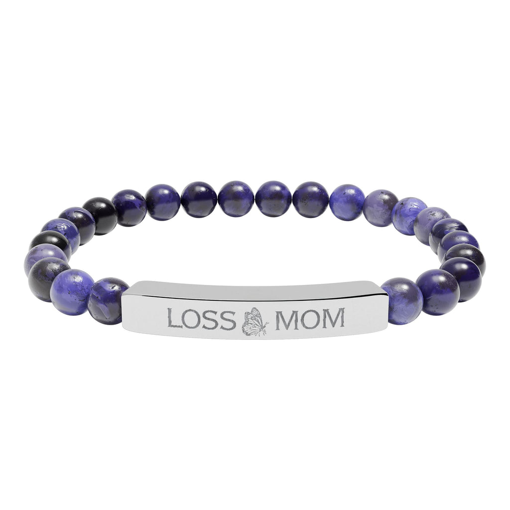 "Loss Mom" Engraved Bracelet — Natural Stone Stretch Bracelet
