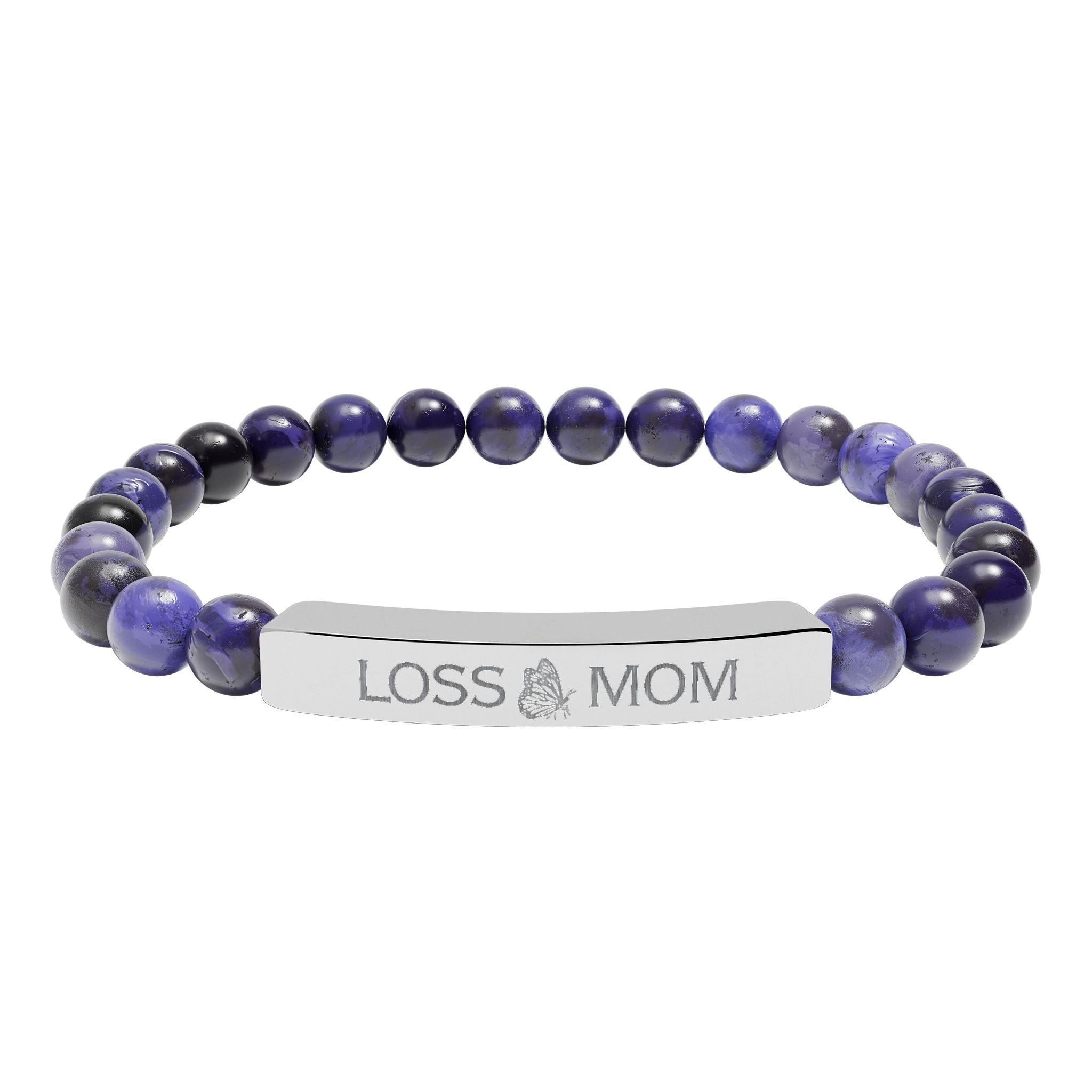 "Loss Mom" Engraved Bracelet — Natural Stone Stretch Bracelet