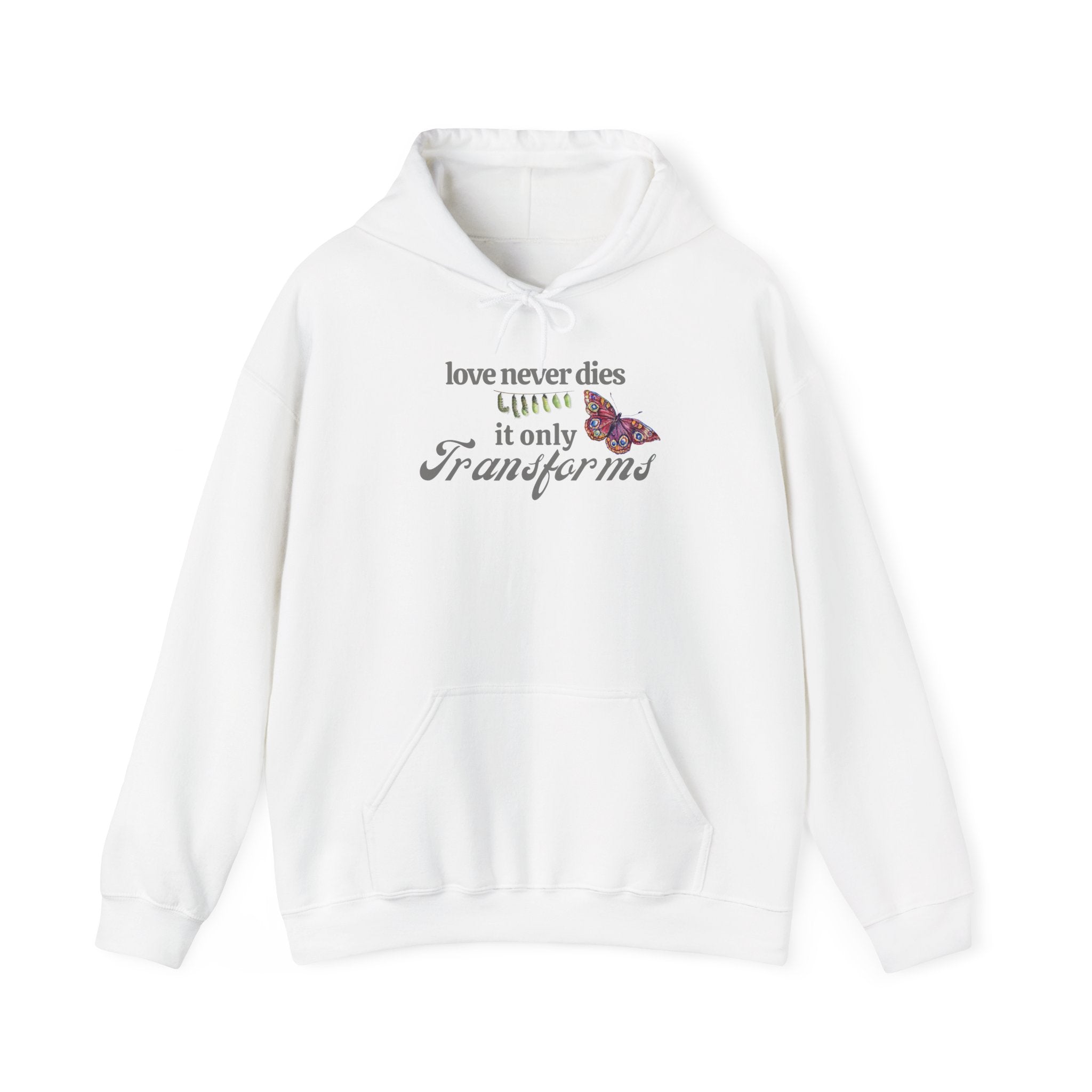 Love Never Dies Hoodie – Butterfly Transformation Grief Hoodie – Memorial Gift – Healing After Loss – Spiritual Butterfly Sign