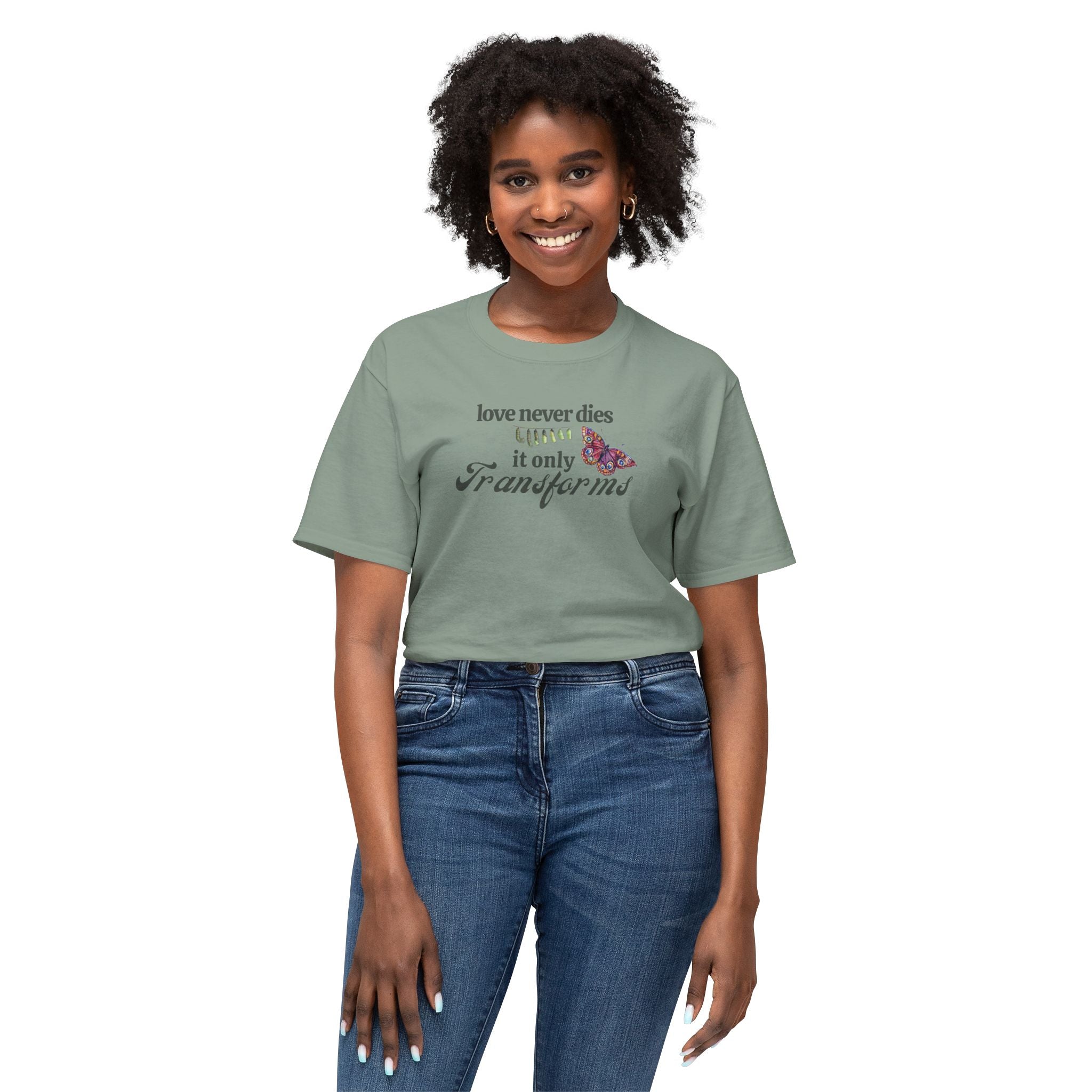 Love Never Dies Tee – Butterfly Transformation Grief Shirt– Memorial Gift – Healing After Loss – Spiritual Butterfly Sign