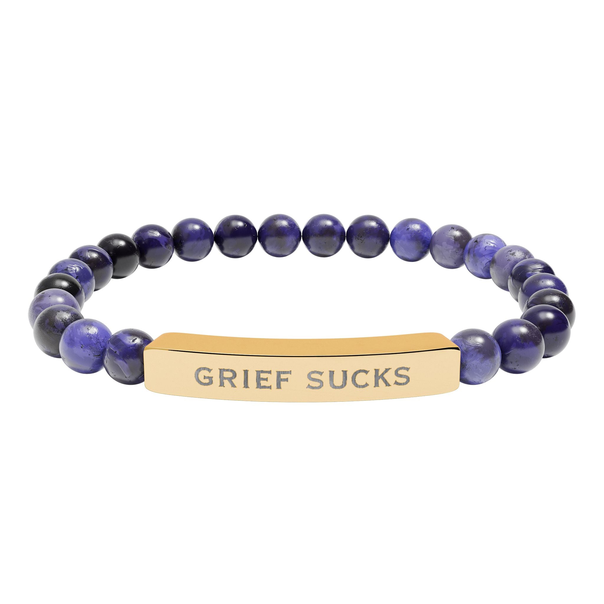 "Grief Sucks" - Natural Stone Engraved Bar Bracelet