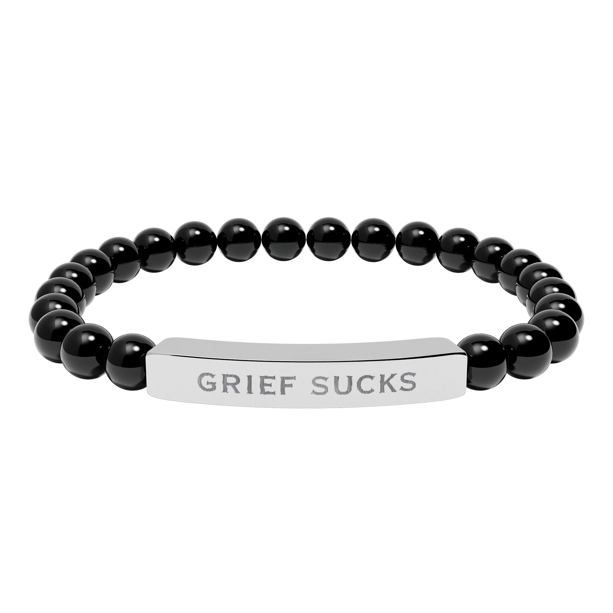 "Grief Sucks" - Natural Stone Engraved Bar Bracelet
