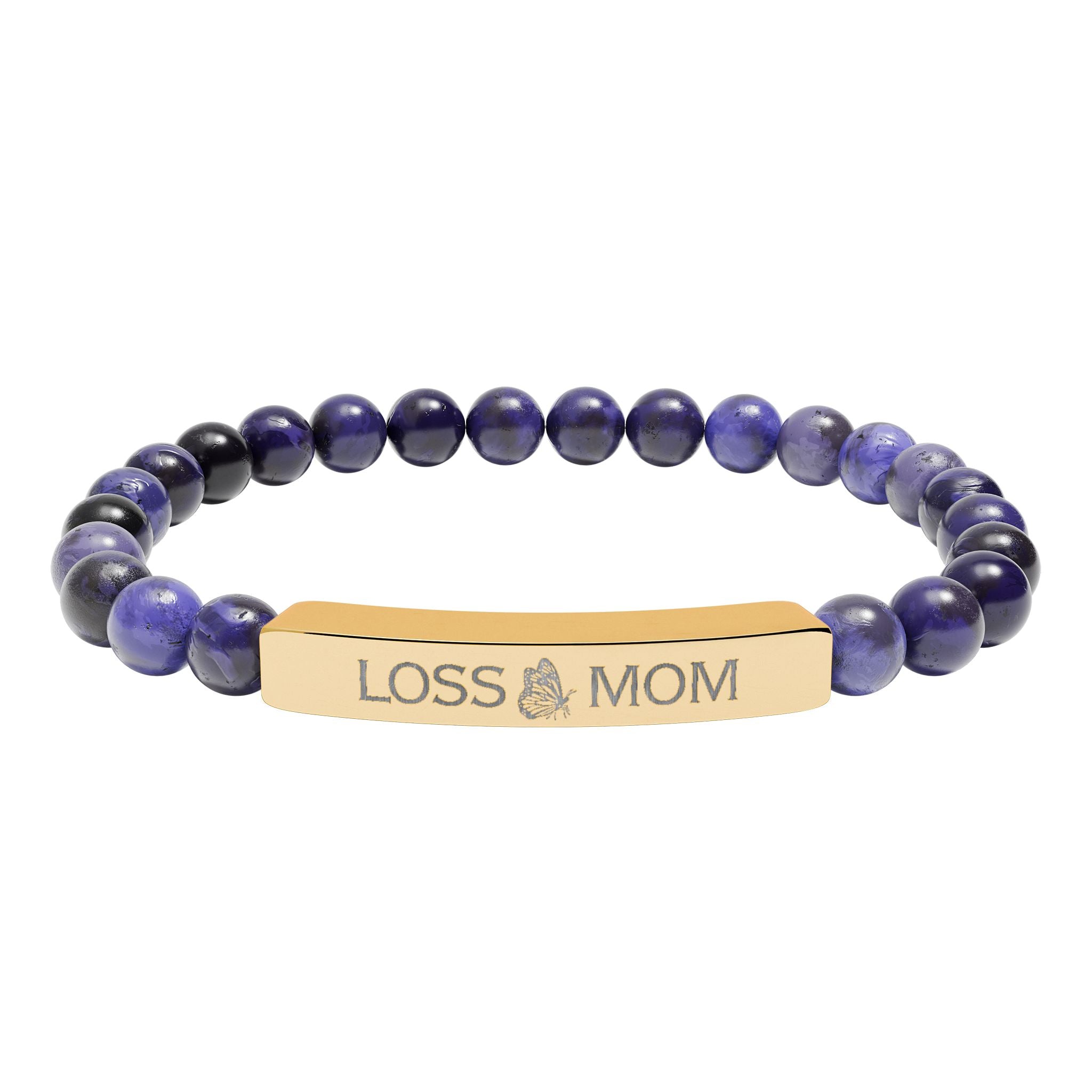 "Loss Mom" Engraved Bracelet — Natural Stone Stretch Bracelet