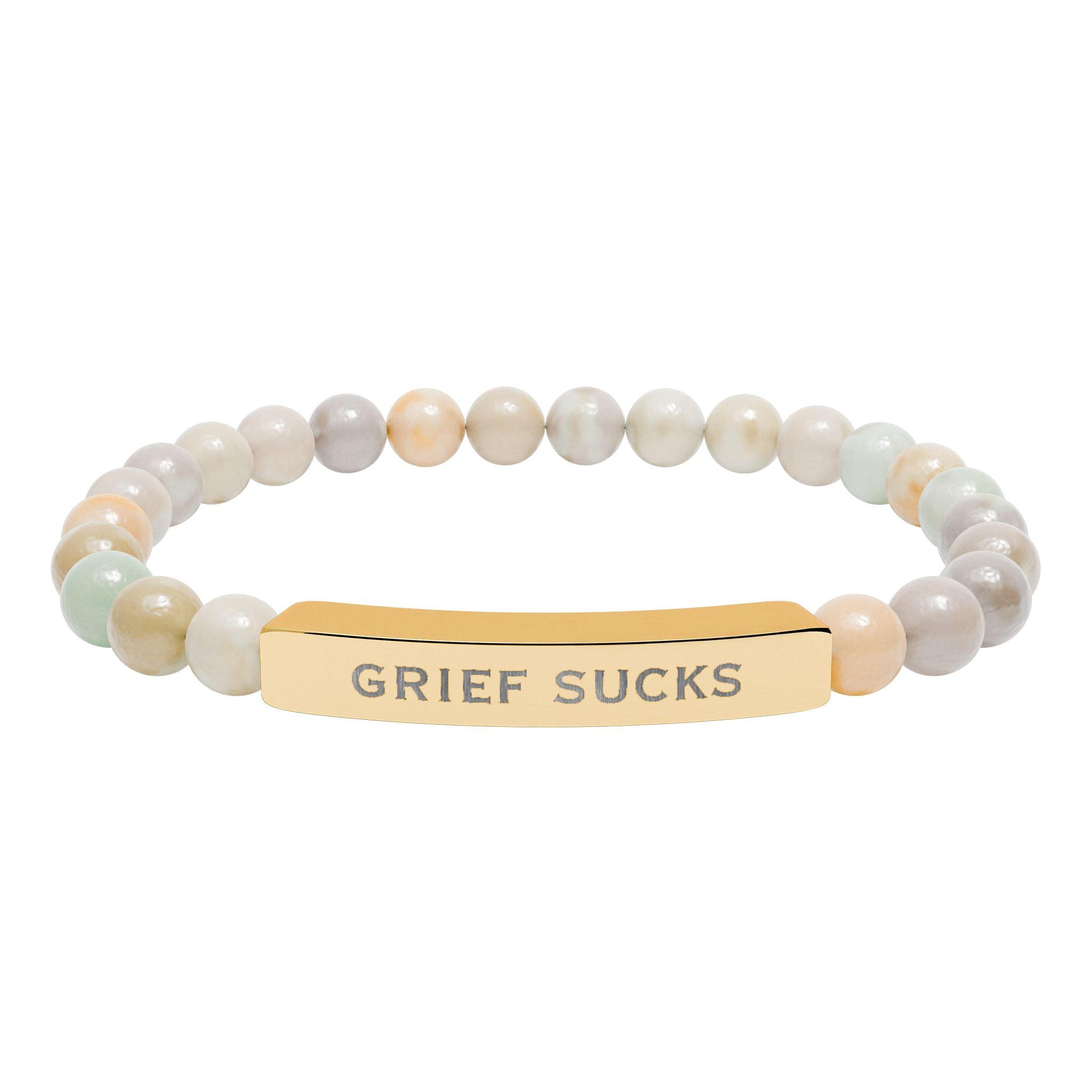"Grief Sucks" - Natural Stone Engraved Bar Bracelet
