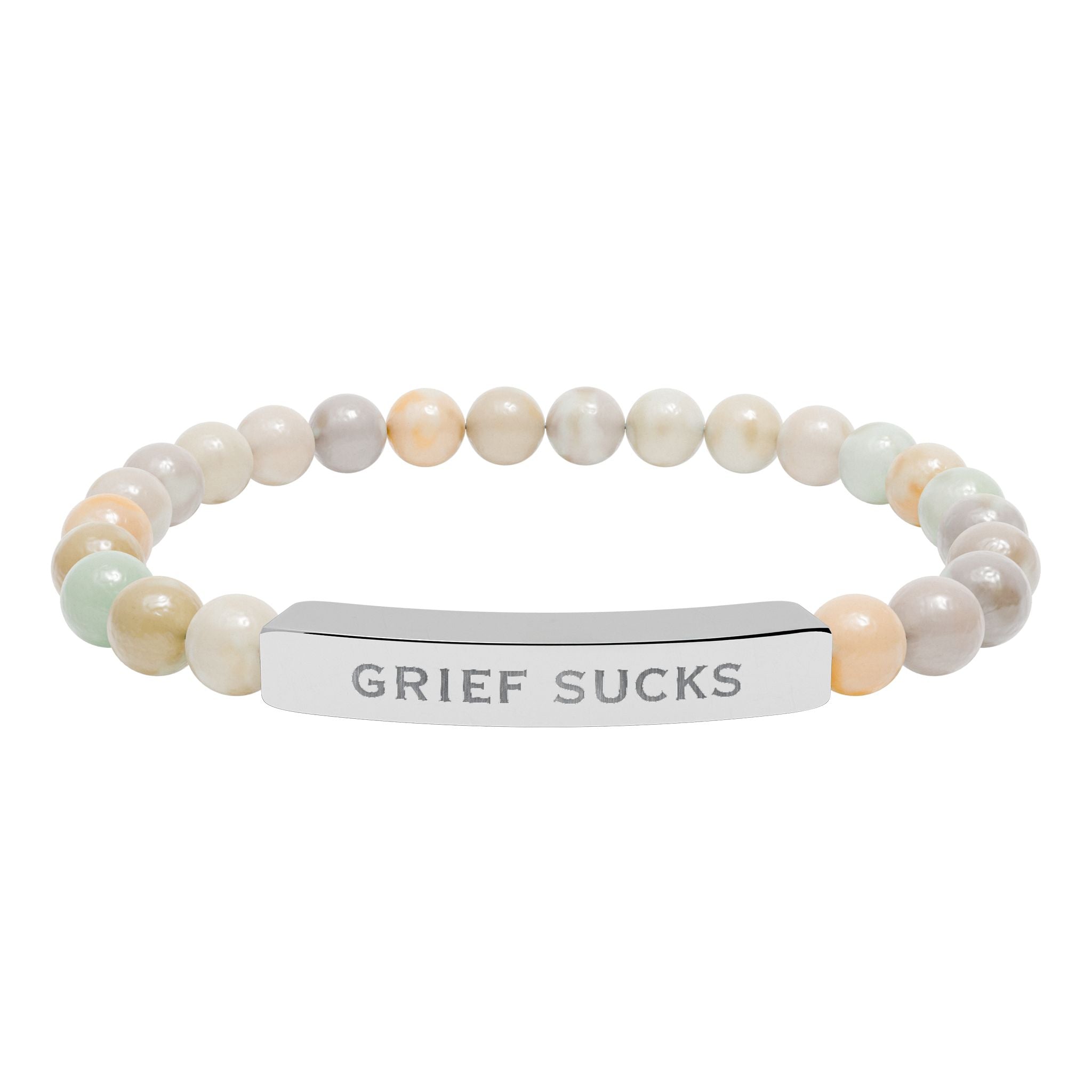 "Grief Sucks" - Natural Stone Engraved Bar Bracelet