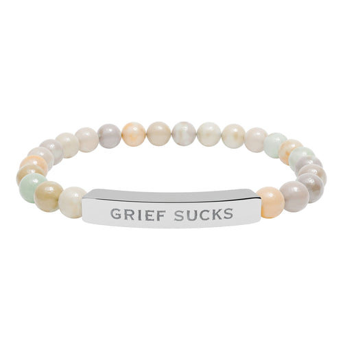 "Grief Sucks" - Natural Stone Engraved Bar Bracelet