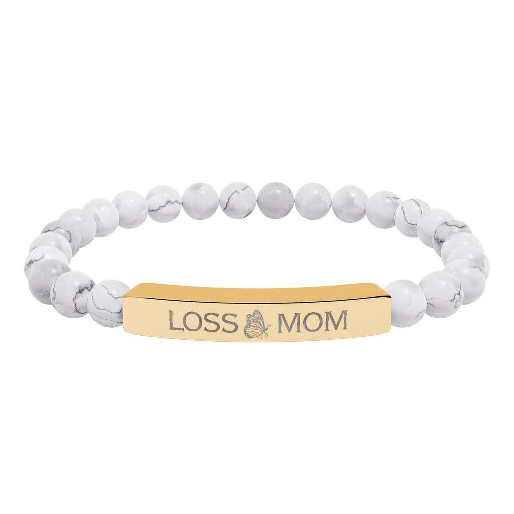 "Loss Mom" Engraved Bracelet — Natural Stone Stretch Bracelet