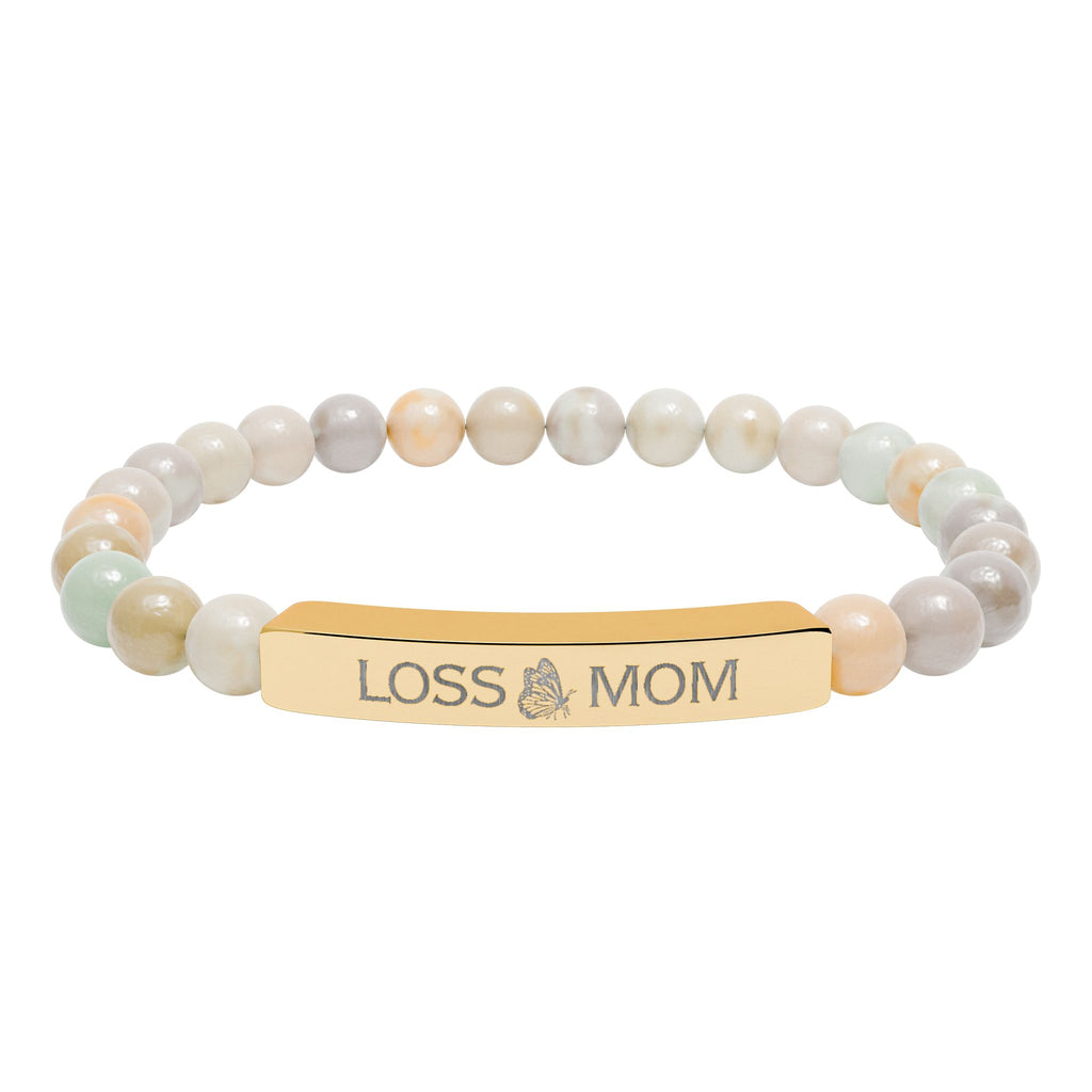 "Loss Mom" Engraved Bracelet — Natural Stone Stretch Bracelet