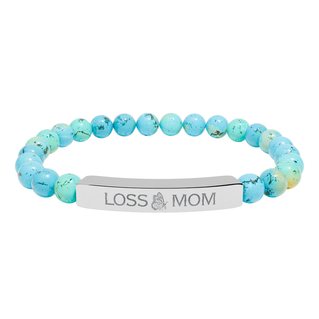 "Loss Mom" Engraved Bracelet — Natural Stone Stretch Bracelet