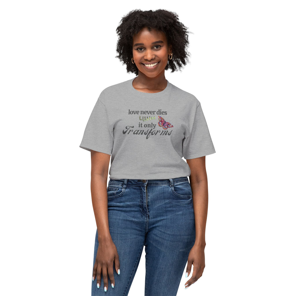 Love Never Dies Tee – Butterfly Transformation Grief Shirt– Memorial Gift – Healing After Loss – Spiritual Butterfly Sign