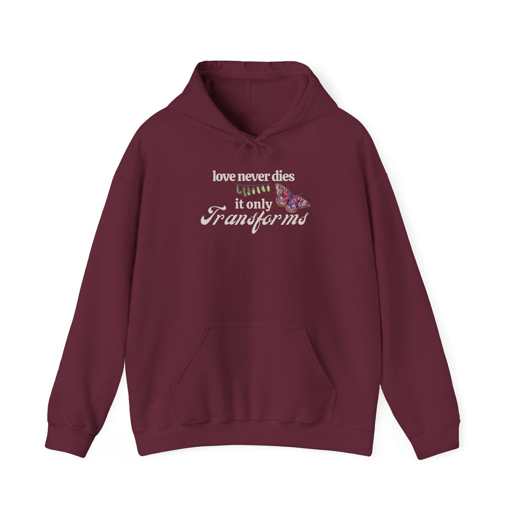 Love Never Dies Hoodie – Butterfly Transformation Grief Hoodie – Memorial Gift – Healing After Loss – Spiritual Butterfly Sign