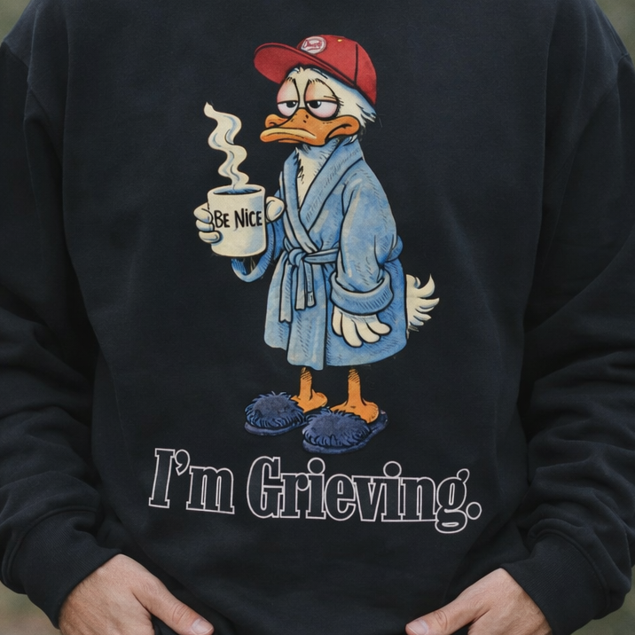 Grieving Duck Unisex Crew Neck Sweatshirt (dude duck)