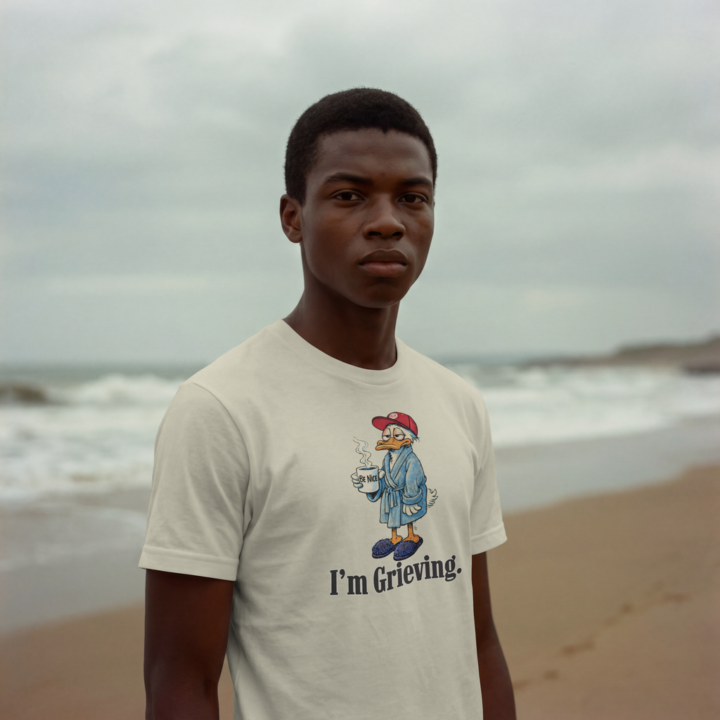 “Be Nice. I’m Grieving” Classic Tee (dude duck)